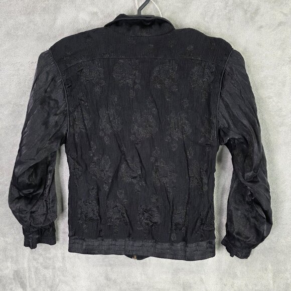 Womens Vintage Lavon Black Two-Piece Tracksuit Set Floral Jacquard Pattern M - Picture 4 of 15